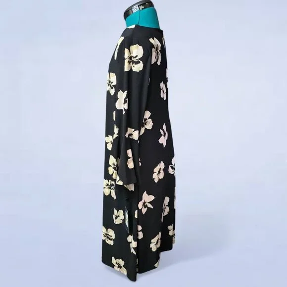 Tommy Hilfiger Floral-Print Bell-Sleeve Mini Dress Black - Size 14 - Picture 3 of 7